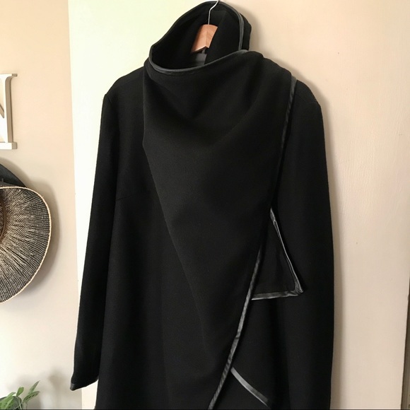 Custom Designed & Tailored Wool / Leather Coat, Size L - Picture 2 of 14